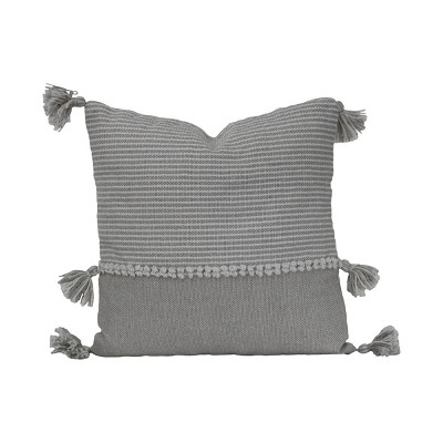 Gray Striped Hand Woven 20x20" Outdoor Decorative Throw Pillow with Hand Tied Tassels - Foreside Home & Garden