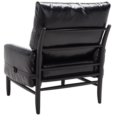 Oslo Black Faux Leather Barrel Accent Chair with Wood Frame