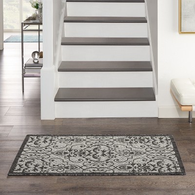 Ivory & Charcoal Round Synthetic Indoor/Outdoor Area Rug