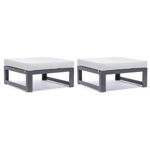 LeisureMod Chelsea Set of 2 Outdoor Patio Ottomans, Black Aluminum with Cushions, Weather-Resistant Footstools for Garden or Deck - 1 of 4