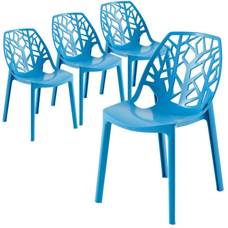 LeisureMod Cornelia Modern Plastic Dining Chair with Cut-Out Tree Design, Set of 4, 1 of 3