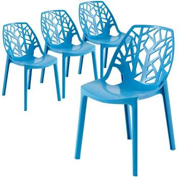 LeisureMod Cornelia Modern Plastic Dining Chair with Cut-Out Tree Design, Set of 4