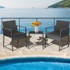 Tangkula 3PCS Patio Rattan PE Wicker Bistro Set Outdoor Furniture Set w/ Table & Cushion - 2 of 4