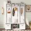 HDZNVF 5-in-1 Entryway Bench with Coat Rack, 7 Sturdy Hooks, 2 Spacious Drawers and Adjustable Shelves, White - 3 of 4