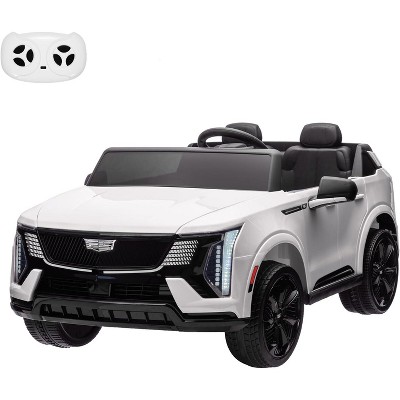 White 24V Two Seater Licensed Cadillac Ride On Car For Kids With Remote Control Powerful 130W Motors Music Led Lights Spacious Design Full Wheel Susp