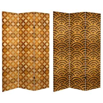 6" Double Sided Japanese Wood Pattern Canvas Room Divider Brown - Oriental Furniture