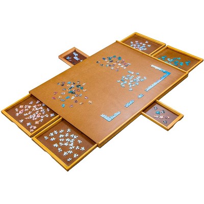 Jumbl 1500 Piece Puzzle Board, 27” x 35” Jigsaw Puzzle Table W/Legs, Brown