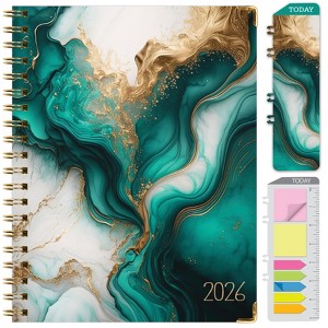 HARDCOVER 2026 Planner, 8.5"x11": 14 Months (Nov 2025-Dec 2026), Daily/Weekly/Monthly,  Bookmark, Pocket Folder w Sticky Notes (Teal Gold Marble) - 1 of 4
