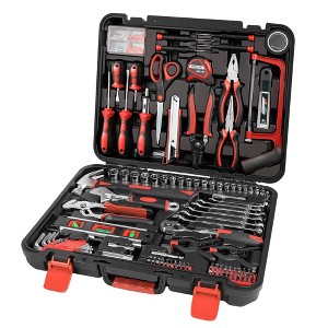 Itopfox 259-Piece General Household Hand Tool Set with Plastic Storage Toolbox, Portable Complete Repair Tool Box for Home and Car (Red) - 1 of 4