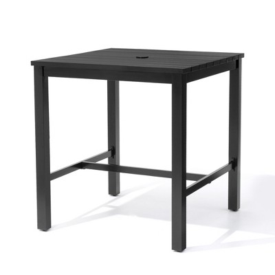Crestlive Products Outdoor Patio 35" Square Height Bar Table with Umbrella Hole,Weather-Resistant for Patio Outdoor Use Black