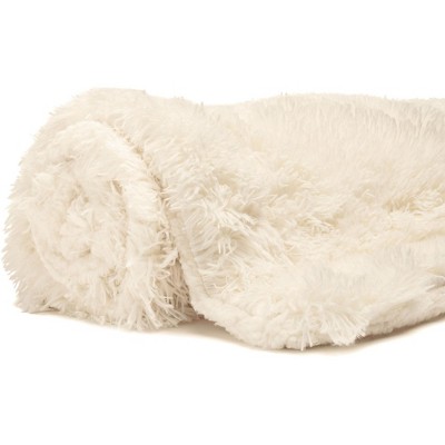 Ivory White Reversible Faux Fur and Sherpa Throw Blanket