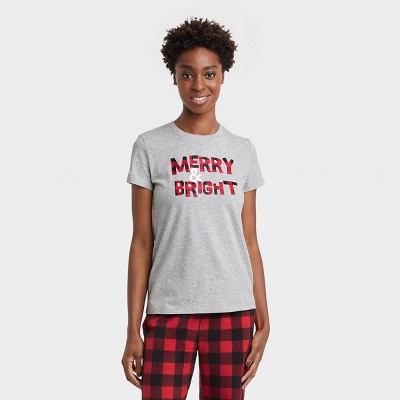 Women's Holiday Merry and Bright Matching Family Pajama T-Shirt - Wondershop™ Gray XS