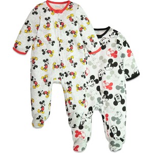 Disney Mickey Mouse Baby 2 Pack Zip Up Sleep N' Play Coveralls Newborn to Infant - 1 of 4