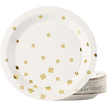 Juvale 48-Pack Gold Foil Square Confetti Disposable Paper Plates 9" Party Supplies