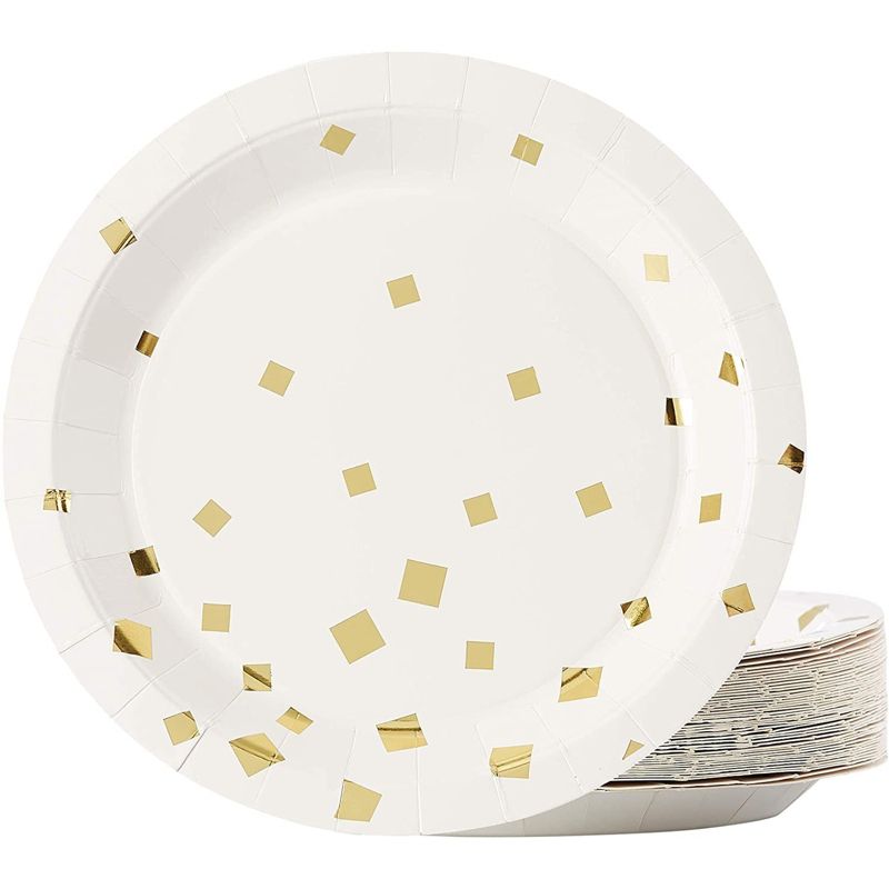Juvale 48-Pack Gold Foil Square Confetti Disposable Paper Plates 9" Party Supplies, 1 of 6