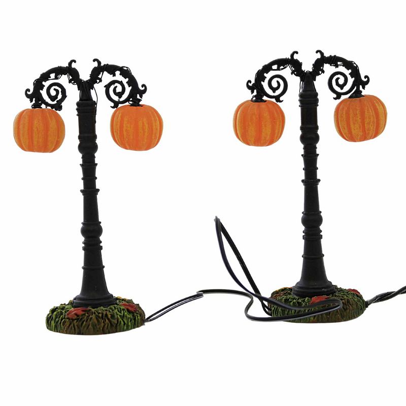 Department 56 Villages 4.25 In Lit Hallow's Eve Street Lamps Jack-O-Lanterns Fall Leaves Village Accessories, 3 of 4