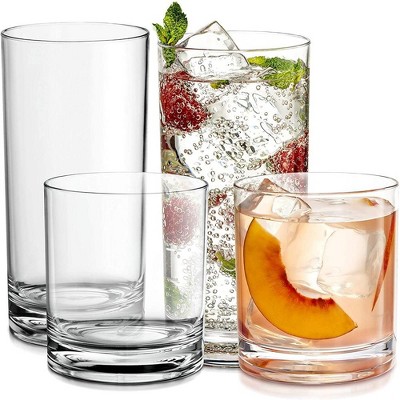 Le'raze Set Of 8 Everyday Drinking Glasses - Includes 4 Tall Glass Cups -  16oz, And 4 Short Dof Rocks Glasses - 12oz : Target