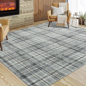Checkered Area Rug – Non-Slip Machine Washable Low Pile Farmhouse Rug for Living Room/Bedroom/Dining Room - 1 of 4