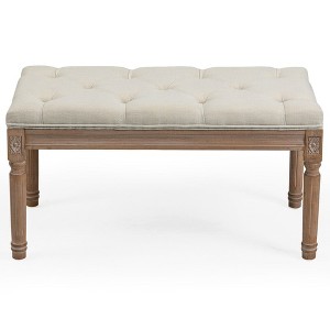 31 Inch Rectangle Ottoman Bench, Wooden Entryway Bench, Button Tufted Entryway Bench for Entryway Bedroom Living Room Beige - 1 of 4