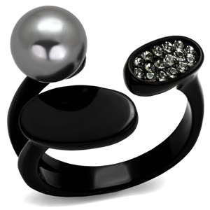 Slickblue Women's Black Cuff Ring with Gray Pearl & Clear Stones, Modern Open Design, Stainless Steel – Sizes 5-10 - 1 of 4
