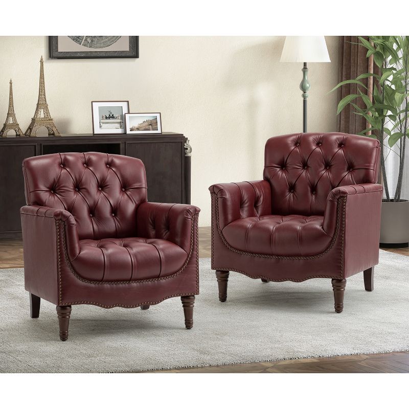 Set of 2 Enrique Genuine  Leather Armchair with Turned Legs | ARTFUL LIVING DESIGN, 2 of 11
