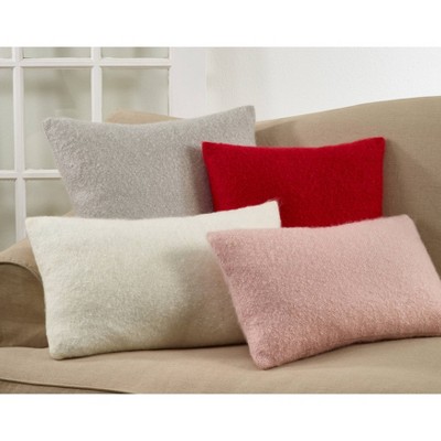 Ivory Faux Mohair 16'' Square Throw Pillow Cover