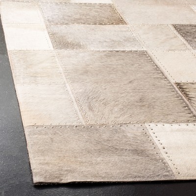 Gray Geometric Handmade Cowhide Leather Rug 3' x 5'