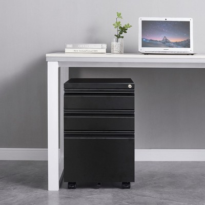 24.41"3 Drawer File Cabinet with Lock, Steel Mobile Filing Cabinet on Anti-tilt Wheels, Rolling Locking Office Cabinets,White
