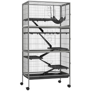 PawHut Small Animal Cage, Ferret Cage, Large Chinchilla Cage with Hammock & Heavy-Duty Steel Wire, Small Animal Habitat with Tray - 1 of 4