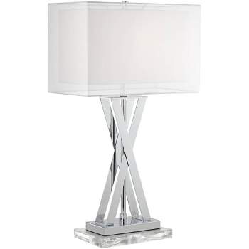 Possini Euro Design Proxima Modern Table Lamp with Acrylic Riser 28" Tall Chrome Sheer Outer White Inner Rectangular Shade for Bedroom Living Room