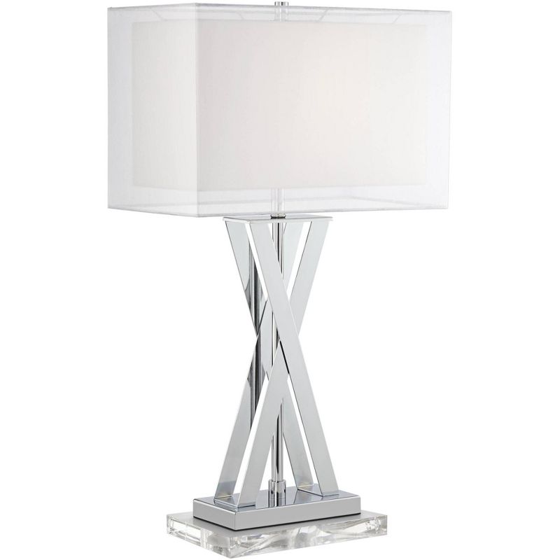 Possini Euro Design Proxima Modern Table Lamp with Acrylic Riser 28" Tall Chrome Sheer Outer White Inner Rectangular Shade for Bedroom Living Room, 1 of 8
