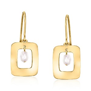 Ross-Simons 3-3.5mm Cultured Pearl Geometric Drop Earrings in 10kt Yellow Gold - 1 of 3