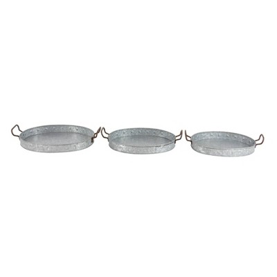 Gray Galvanized Round Metal Serving Tray Set