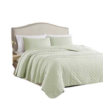 RT Designers Collection Cayla 3 Pieces Washed Pinsonic Lightweight Quilts Set For Bedding Sage