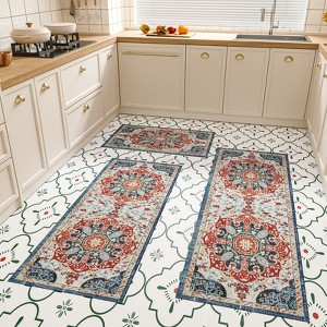 SEVOBAL Rugs Boho Living Room Rug Sets 3PCS Washable Kitchen Mats for Floor Non Slip Kitchen Area Rug Floor Mat Bedroom Carpet, Red, 20"*59"*0.5" - 1 of 4