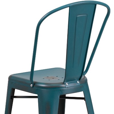 24" Distressed Blue-Teal Metal Indoor-Outdoor Counter Stool