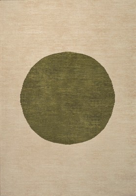 Ivory and Olive Geometric Washable Synthetic Area Rug