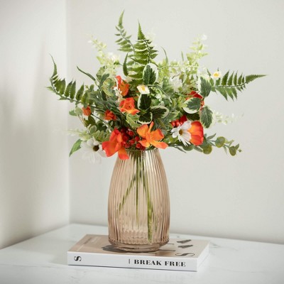 Amber Ribbed Glass Decorative Vase, 10.5"