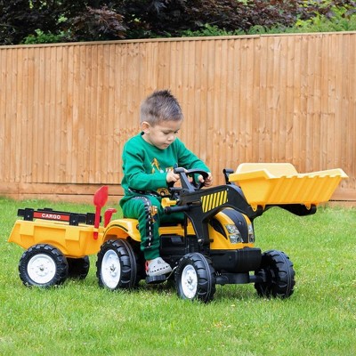 Yellow Pedal-Controlled Kids Ride-On Excavator with Trailer