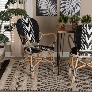bali & pari Wallis Modern French Two-Tone Black and White Weaving and Natural Rattan Indoor Dining Chair - 1 of 4