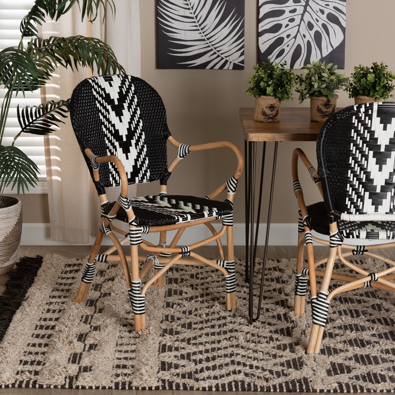 bali & pari Wallis Modern French Two-Tone Black and White Weaving and Natural Rattan Indoor Dining Chair, 1 of 10
