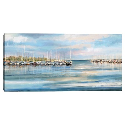 27" x 54" Harbor by Studio Arts Canvas Art Print Blue - Masterpiece Art Gallery