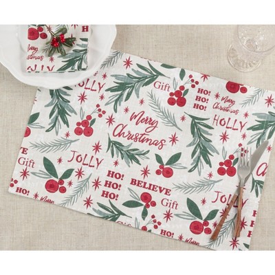 Festive Holly Christmas Cotton Placemats Set of 4