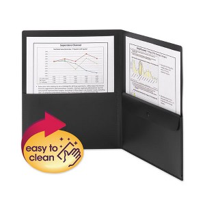 Smead Poly Two-Pocket Folder with Snap Closure Security Pocket, 100-Sheet Capacity, 11 x 8.5, Black, 5/Pack - 1 of 4