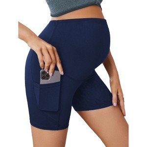 Coolmee Women Maternity High-Waisted Belly-Lifting And Hip-Lifting Yoga Shorts Over The Belly Bump Running Active Pants With Pockets - 1 of 2