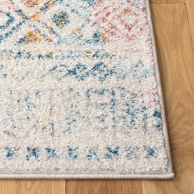 Ivory and Terracotta Round Synthetic Geometric Area Rug