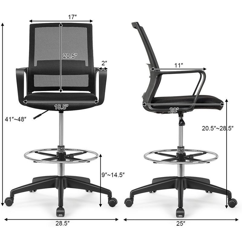 Costway Drafting Chair Tall Office Chair Adjustable Height w/Footrest, 3 of 11