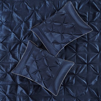 Navy Pintuck Embellished California King Comforter Set
