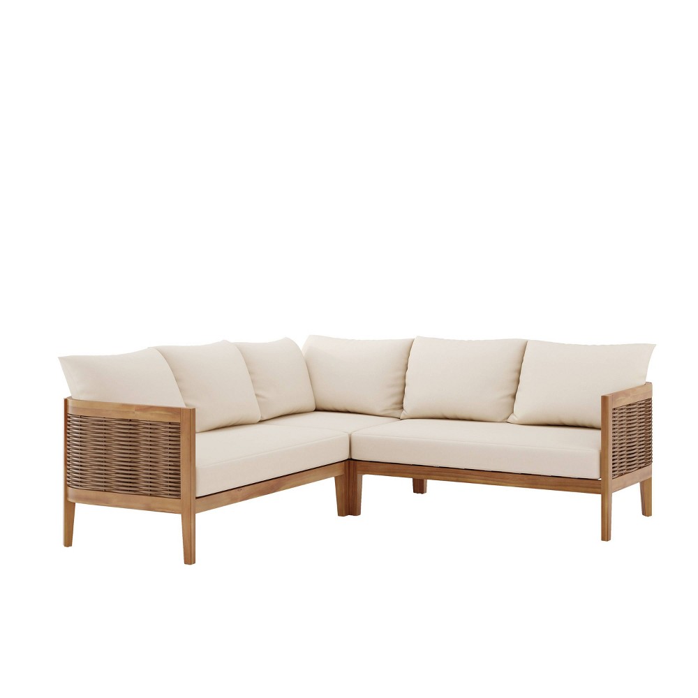 Photos - Garden Furniture Christopher Knight 3pc Home Bruce Outdoor 5 Seater Acacia and Wicker Sectional Sofa Set with Cushions