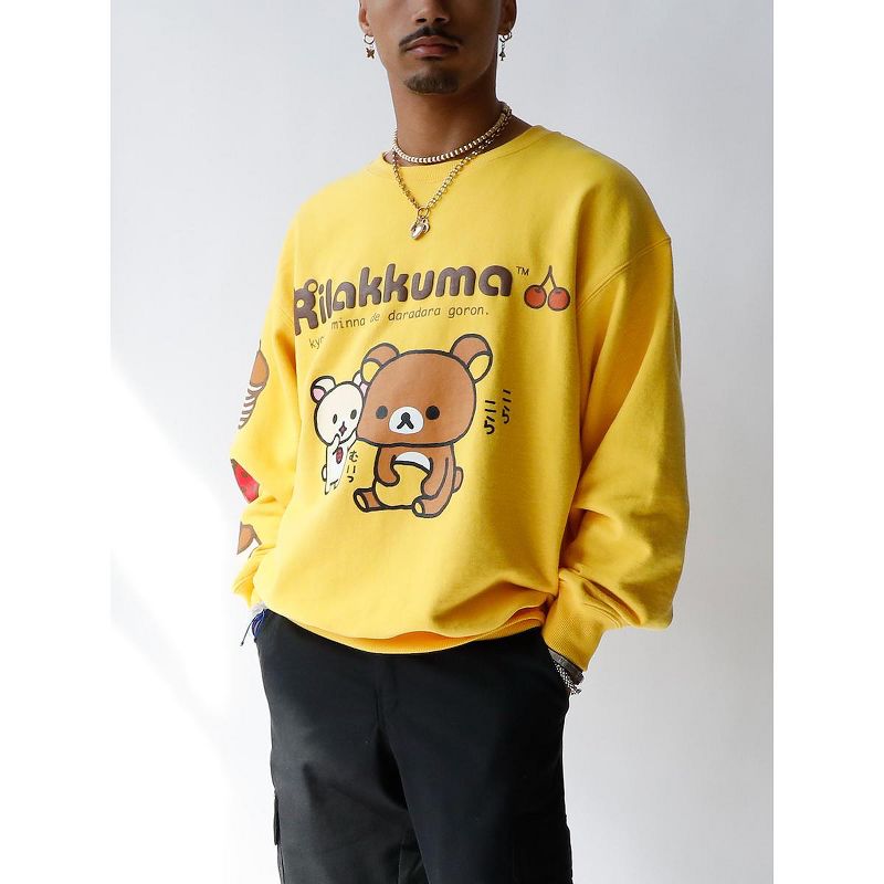 Sanrio Rilakkuma & Korilakkuma Puff Print Unisex Adult Yellow Crew Neck Sweatshirt, 5 of 7